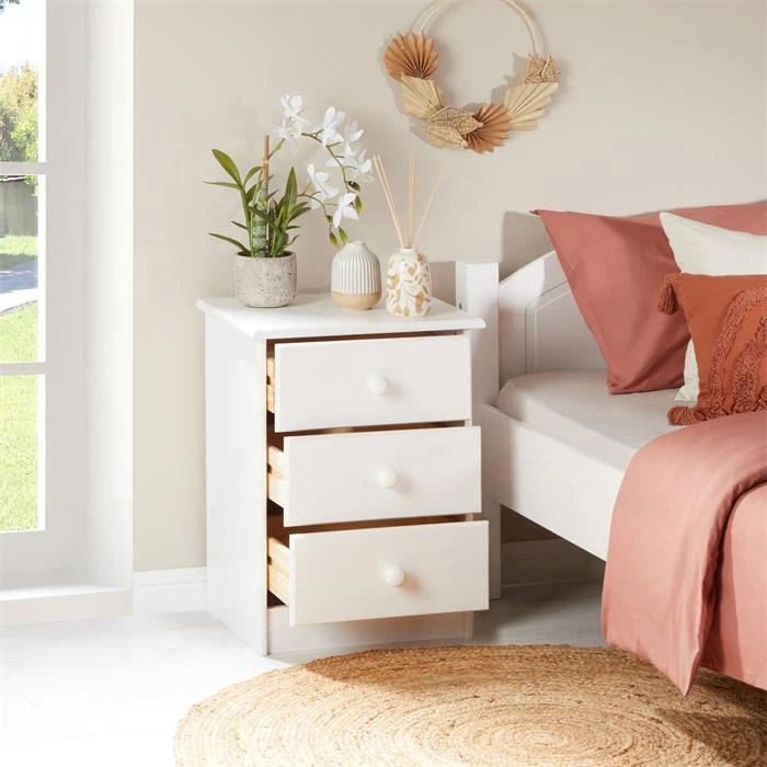 Nachttisch RONDO Mit 3 Schubladen, Kiefer In Weiß 5 Nachttisch RONDO Mit 3 Schubladen, Kiefer In Weiß – Bild 3