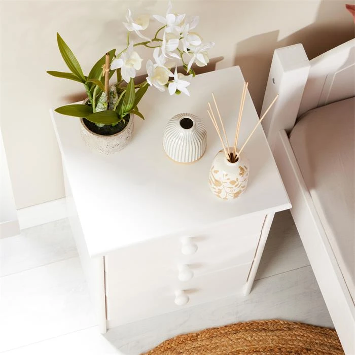 Nachttisch RONDO Mit 3 Schubladen, Kiefer In Weiß 6 Nachttisch RONDO Mit 3 Schubladen, Kiefer In Weiß – Bild 4