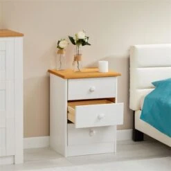 Nachttisch RONDO Mit 3 Schubladen, Kiefer In Weiß/braun -Möbelhaus 8110 AC2