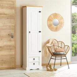 Schuhschrank TEQUILA, Kiefer Massiv Weiß/braun, Mit 2 Schubladen Und 8 Fächer, Mexiko -Möbelhaus 81325 AC2