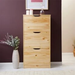 Schuhschrank BASIL Mit 3 Kipper In Natur, Kiefer Massiv -Möbelhaus 84000 A0 2N