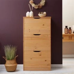 Schuhschrank BASIL Mit 3 Kipper In Braun, Kiefer Massiv -Möbelhaus 84003 A0 2N