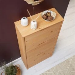 Schuhschrank BASIL Mit 3 Kipper In Braun, Kiefer Massiv -Möbelhaus 84003 A0 4N