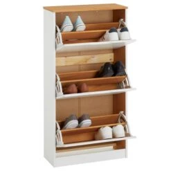 Schuhschrank BASIL Mit 3 Kipper In Weiß/braun, Kiefer Massiv -Möbelhaus 84004 2