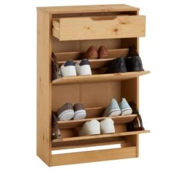 Schuhkipper BASIL Mit 2 Kipper In Braun, Kiefer Massiv -Möbelhaus 84006 2