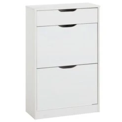 Schuhkipper BASIL Mit 2 Kipper Und 1 Schublade In Weiß, Kiefer Massiv