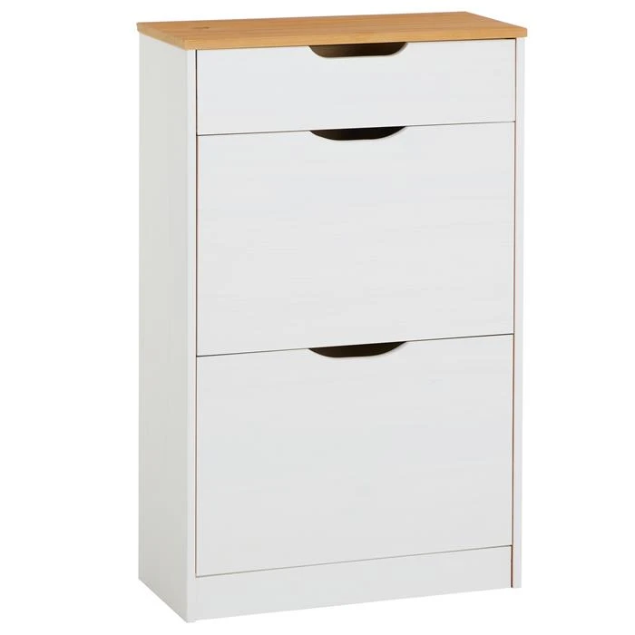 Schuhkipper BASIL Mit 2 Kipper In Weiß/braun, Kiefer Massiv 3 Schuhkipper BASIL Mit 2 Kipper In Weiß/braun, Kiefer Massiv