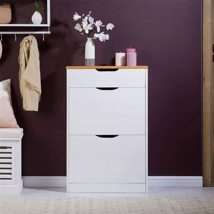 Schuhkipper BASIL Mit 2 Kipper In Weiß/braun, Kiefer Massiv 5 Schuhkipper BASIL Mit 2 Kipper In Weiß/braun, Kiefer Massiv – Bild 3