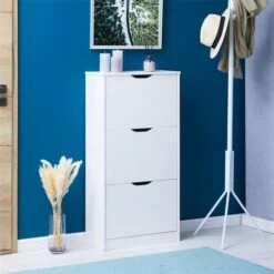 Schuhschrank BASIL Mit 3 Kipper In Weiß, Kiefer Massiv -Möbelhaus 84010 A0 3N