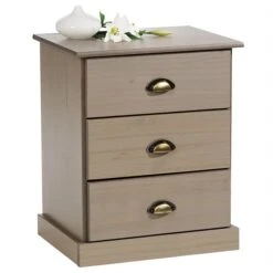 Nachttisch PARIS Mit 3 Schubladen, In Taupe