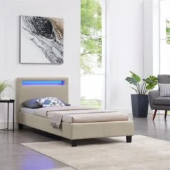 Polsterbett MANDALAY 90x200 Cm, LED Beleuchtung, Kunstleder Beige 9 Polsterbett MANDALAY 90x200 Cm, LED Beleuchtung, Kunstleder Beige -Möbelhaus 93746 1