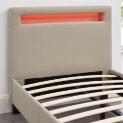 Polsterbett MANDALAY 90x200 Cm, LED Beleuchtung, Kunstleder Beige 11 Polsterbett MANDALAY 90x200 Cm, LED Beleuchtung, Kunstleder Beige -Möbelhaus 93746 4