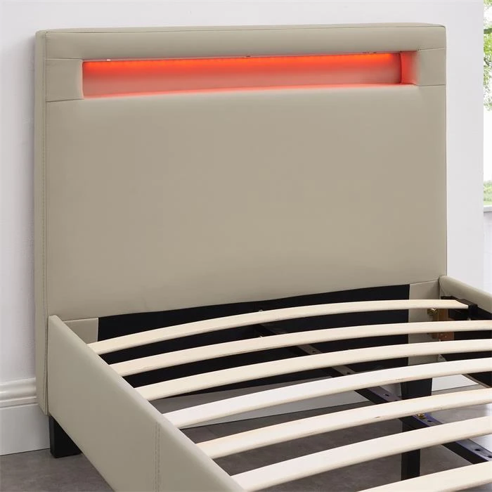Polsterbett MANDALAY 90x200 Cm, LED Beleuchtung, Kunstleder Beige 6 Polsterbett MANDALAY 90x200 Cm, LED Beleuchtung, Kunstleder Beige – Bild 4