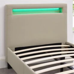 Polsterbett MANDALAY 90x200 Cm, LED Beleuchtung, Kunstleder Beige 12 Polsterbett MANDALAY 90x200 Cm, LED Beleuchtung, Kunstleder Beige -Möbelhaus 93746 5