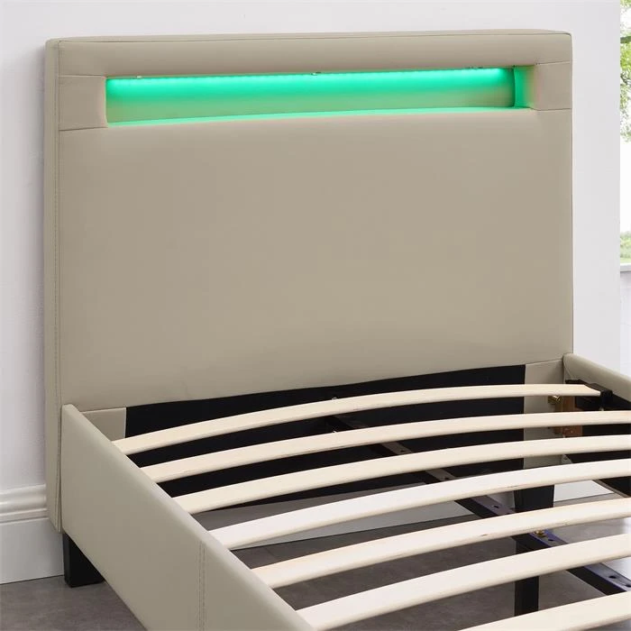 Polsterbett MANDALAY 90x200 Cm, LED Beleuchtung, Kunstleder Beige 7 Polsterbett MANDALAY 90x200 Cm, LED Beleuchtung, Kunstleder Beige – Bild 5