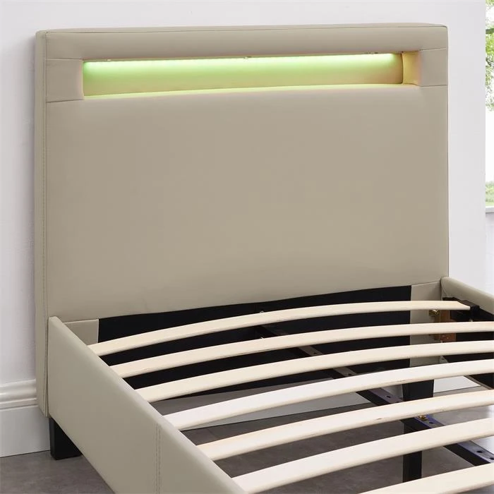 Polsterbett MANDALAY 90x200 Cm, LED Beleuchtung, Kunstleder Beige 8 Polsterbett MANDALAY 90x200 Cm, LED Beleuchtung, Kunstleder Beige – Bild 6
