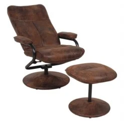 Relaxsessel DAKOTA Mit Hocker Und Stoffbezug Im Wildleder Look / Braun -Möbelhaus 93873 1