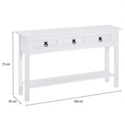 Konsolentisch RURAL Kiefer Massiv Weiß, Mit 3 Schubladen, Mexico Möbel -Möbelhaus 93954 7 N