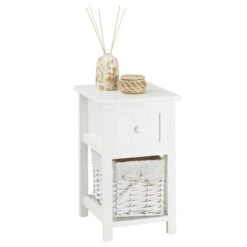 Nachttisch MESSINA Mit 1 Schublade Und Korb, In Weiß