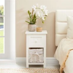 Nachttisch MESSINA Mit 1 Schublade Und Korb, In Weiß -Möbelhaus 94232 AC1