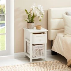 Nachttisch MESSINA Mit 1 Schublade Und Korb, In Weiß -Möbelhaus 94232 AC2