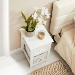 Nachttisch MESSINA Im 2er Set, Mit 1 Schublade Und Korb, In Weiß -Möbelhaus 94233 AC3