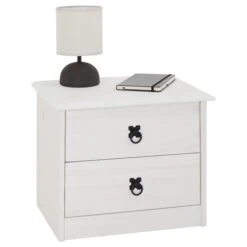 Nachttisch RESIDENCIA Kiefer Massiv Weiß, Mit 2 Schubladen