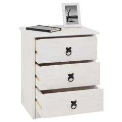 Nachttisch RESIDENCIA, Kiefer Massiv Weiß, Mit 3 Schubladen -Möbelhaus 94541 2