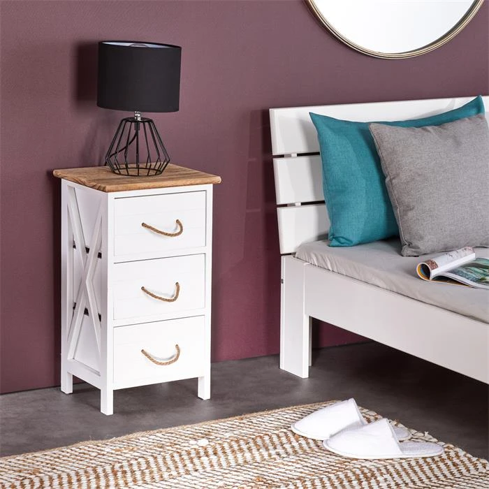 Nachttisch PERUGIA Mit 3 Schubladen In Weiß 4 Nachttisch PERUGIA Mit 3 Schubladen In Weiß – Bild 2