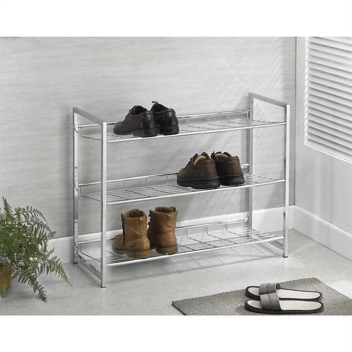 Schuhregal VALERIO Metall Verchromt, 3 Ablagen 4 Schuhregal VALERIO Metall Verchromt, 3 Ablagen – Bild 2