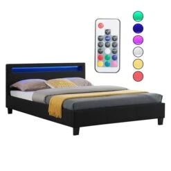 Polsterbett JORDIE 140x200 Cm, LED Beleuchtung, Stoff Schwarz -Möbelhaus 94935 00