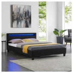 Polsterbett JORDIE 140x200 Cm, LED Beleuchtung, Stoff Schwarz -Möbelhaus 94935 1