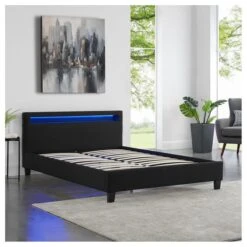 Polsterbett JORDIE 140x200 Cm, LED Beleuchtung, Stoff Schwarz -Möbelhaus 94935 2