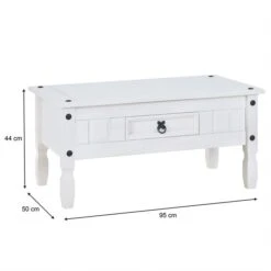 Couchtisch RURAL Im Mexiko Stil Kiefer Massiv Mit 1 Schublade, Weiß Lackiert -Möbelhaus 95046 9 N2