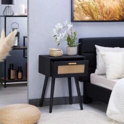 Nachttisch KIRAN Mit 1 Schublade, Holz In Schwarz -Möbelhaus 95329 AC2