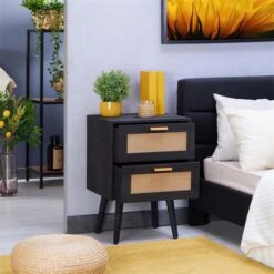 Nachttisch WAMAN Mit 2 Schubladen, Schwarz -Möbelhaus 95333 AC2