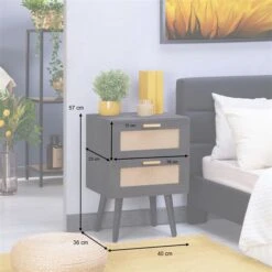 Nachttisch WAMAN Mit 2 Schubladen, Schwarz -Möbelhaus 95333 AC8