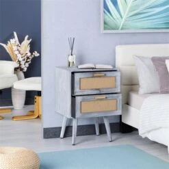 Nachttisch WAMAN Mit 2 Schubladen, Grau -Möbelhaus 95334 AC2