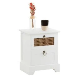 Nachttisch PADMA Mit 2 Schubladen Und Wiener Geflecht, Weiß