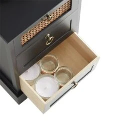 Nachttisch RAJA Mit 3 Schubladen Und Wiener Geflecht, Schwarz -Möbelhaus 95339 4