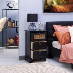 Nachttisch RAJA Mit 3 Schubladen Und Wiener Geflecht, Schwarz -Möbelhaus 95339 AC2