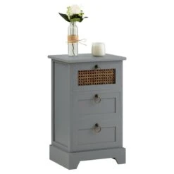 Nachttisch RAJA Mit 3 Schubladen Und Wiener Geflecht, Grau