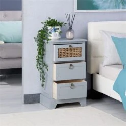 Nachttisch RAJA Mit 3 Schubladen Und Wiener Geflecht, Grau -Möbelhaus 95340 AC2