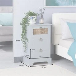 Nachttisch RAJA Mit 3 Schubladen Und Wiener Geflecht, Grau -Möbelhaus 95340 AC8