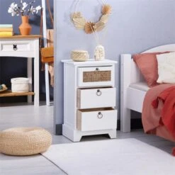 Nachttisch RAJA Mit 3 Schubladen Und Wiener Geflecht, Weiß -Möbelhaus 95341 AC2