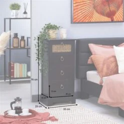 Nachttisch VANIKA Mit 4 Schubladen Und Wiener Geflecht, Schwarz -Möbelhaus 95342 AC9