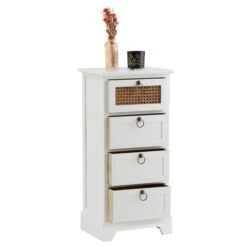 Nachttisch VANIKA Mit 4 Schubladen Und Wiener Geflecht, Weiß -Möbelhaus 95344 2