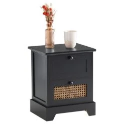 Nachttisch RANI Mit 2 Schubladen Und Wiener Geflecht, Schwarz