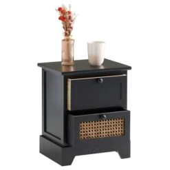 Nachttisch RANI Mit 2 Schubladen Und Wiener Geflecht, Schwarz -Möbelhaus 95345 2