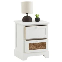 Nachttisch RANI Mit 2 Schubladen Und Wiener Geflecht, Weiß -Möbelhaus 95347 2
